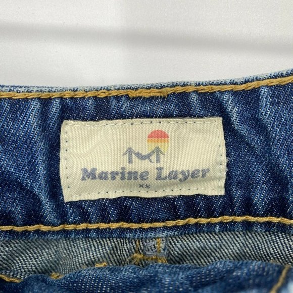 Marine Layer Mendes Denim Mini Skirt Women Size XS Raw Hem Cotton Dark Wash Blue - Picture 5 of 10